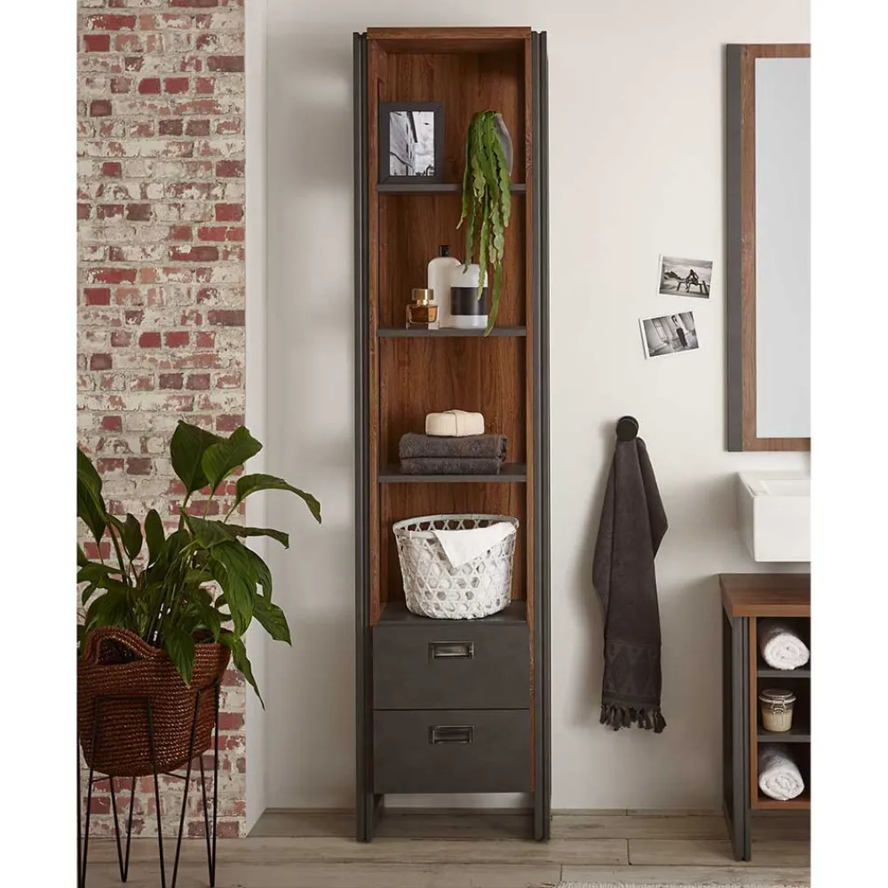 Wohnen Bad Hochschrank Regal - 4 Fächer & 2 Schubladen - Forawas