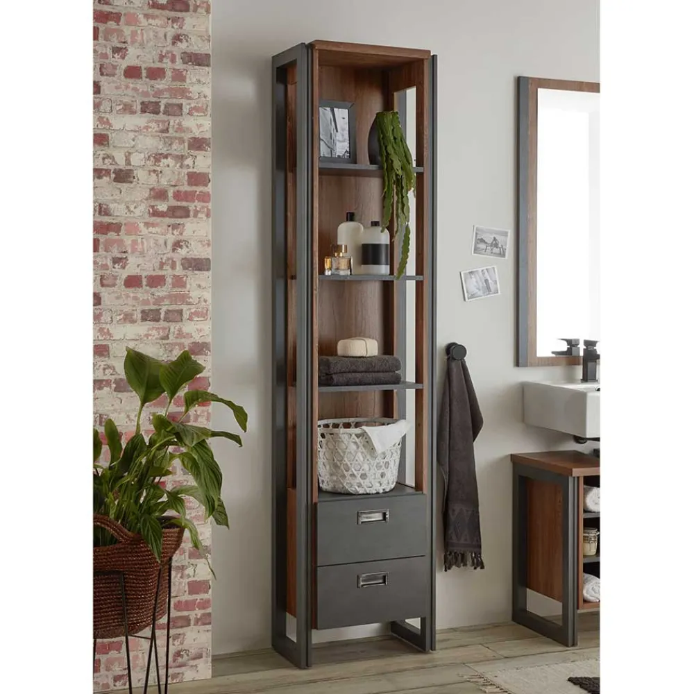 Wohnen Bad Hochschrank Regal - 4 Fächer & 2 Schubladen - Forawas