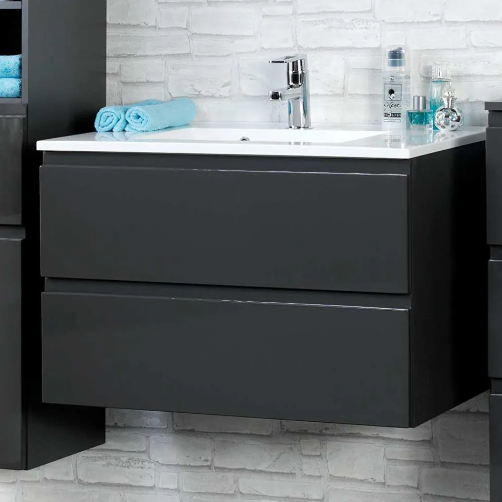 Wohnen Bad Kombination Blaxin in Anthrazit Hochglanz (dreiteilig)