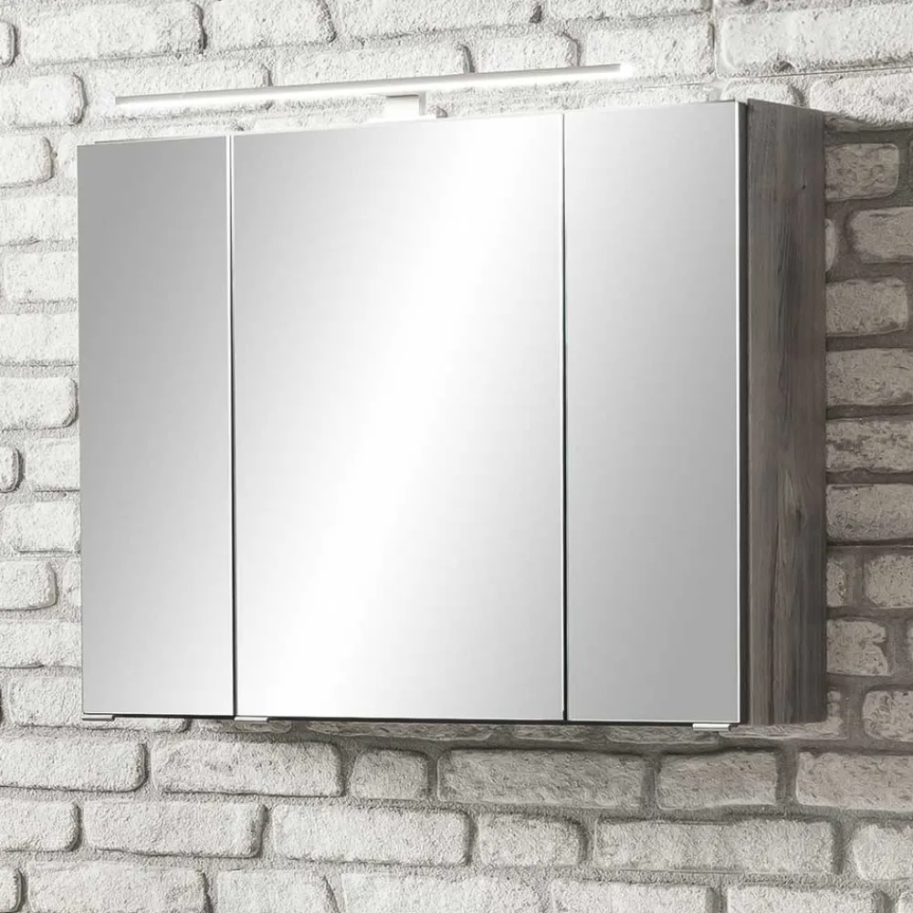 Wohnen Bad-Spiegelschränke*Bad Spiegelschrank 3D in Eiche Grau Holzoptik - Svegaria