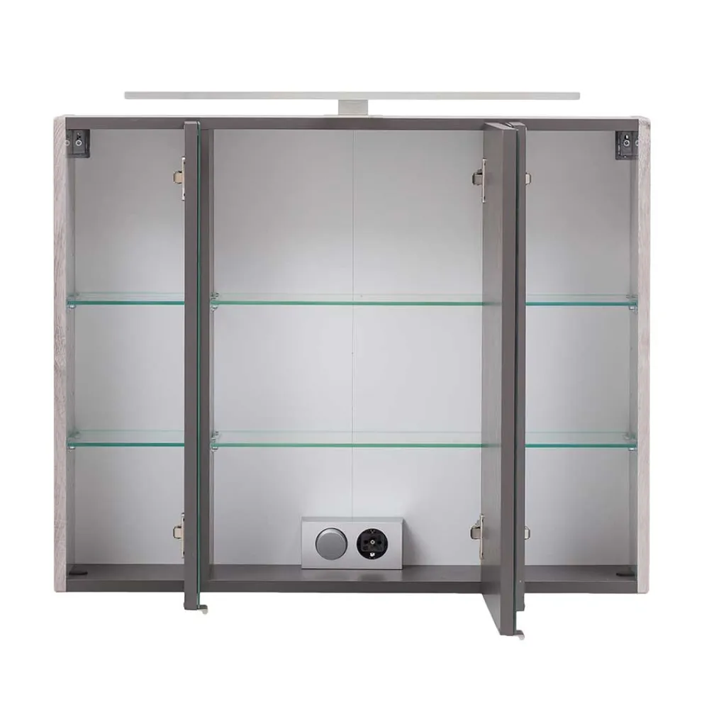 Wohnen Bad-Spiegelschränke*Bad Spiegelschrank 3D in Eiche Grau Holzoptik - Svegaria