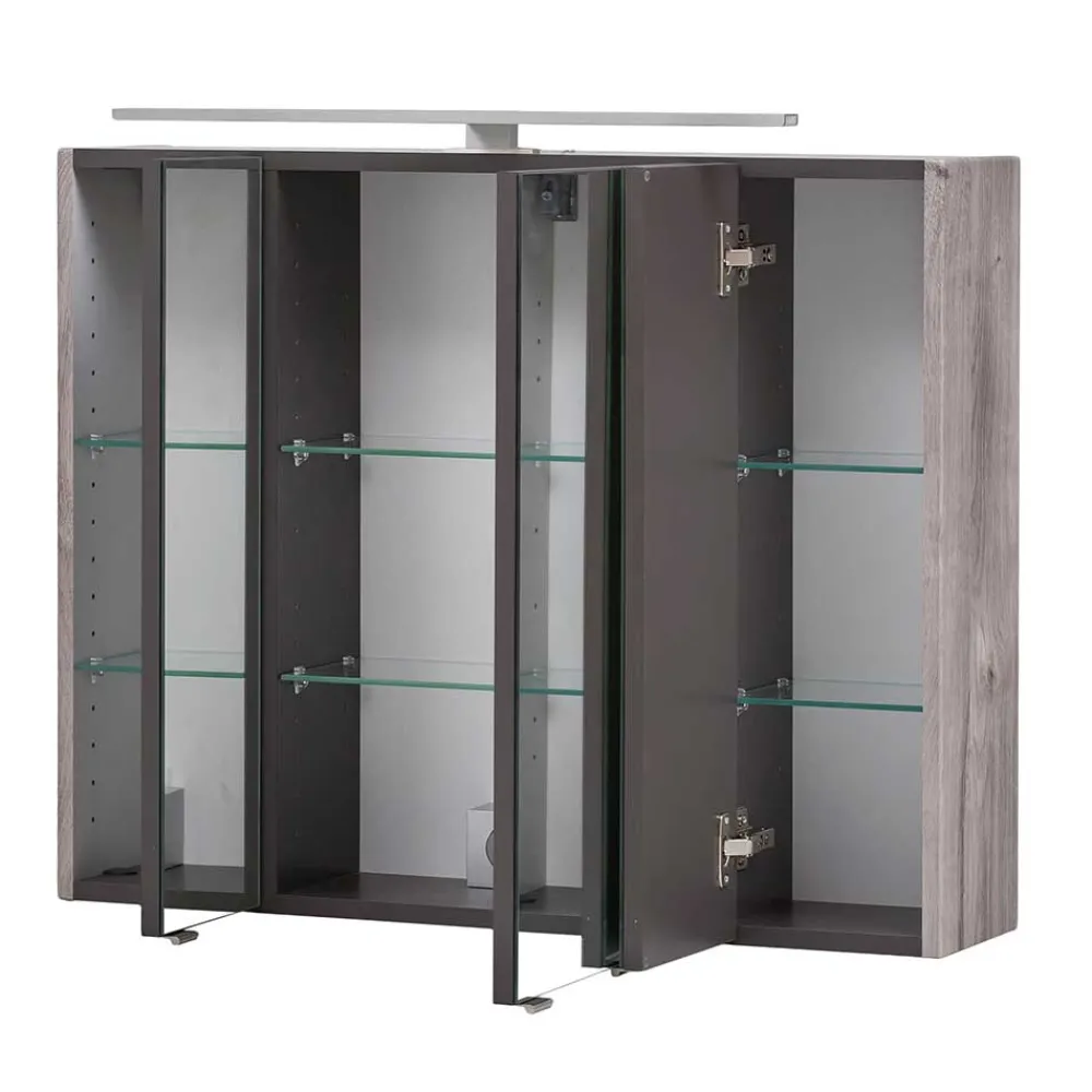 Wohnen Bad-Spiegelschränke*Bad Spiegelschrank 3D in Eiche Grau Holzoptik - Svegaria