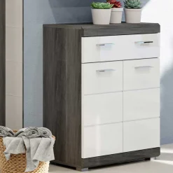 Wohnen Weiße Möbel|Badschränke*Bad Vertiko in Weiß Hochglanz & Grau - Nancys