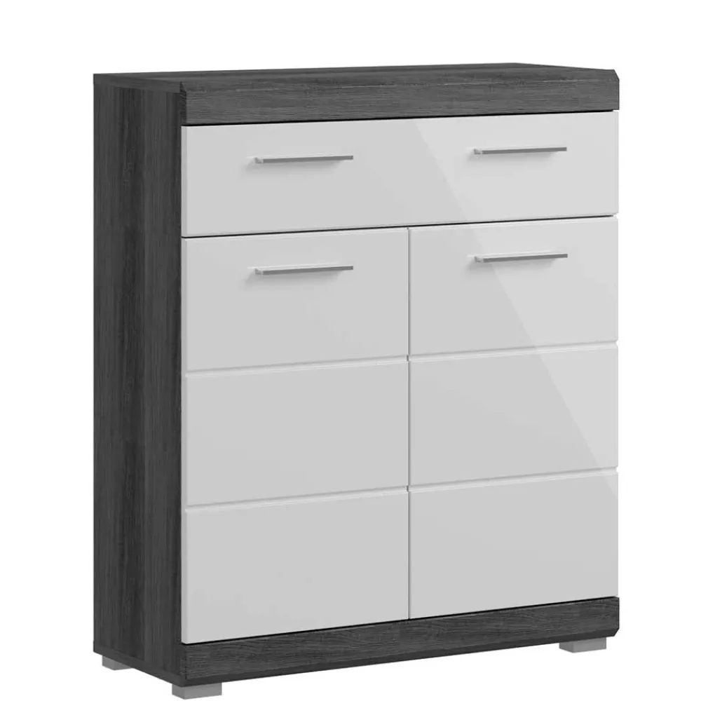 Wohnen Weiße Möbel|Badschränke*Bad Vertiko in Weiß Hochglanz & Grau - Nancys