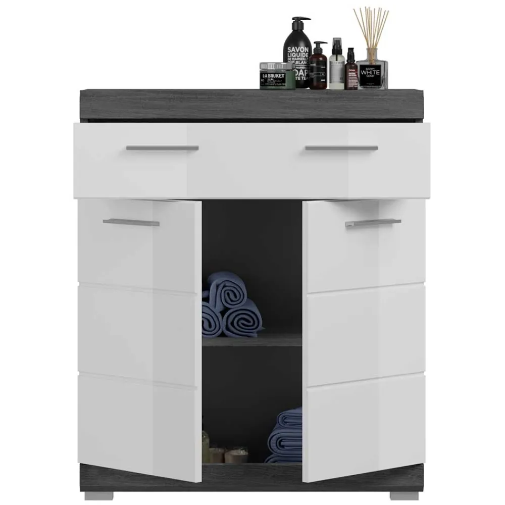 Wohnen Weiße Möbel|Badschränke*Bad Vertiko in Weiß Hochglanz & Grau - Nancys