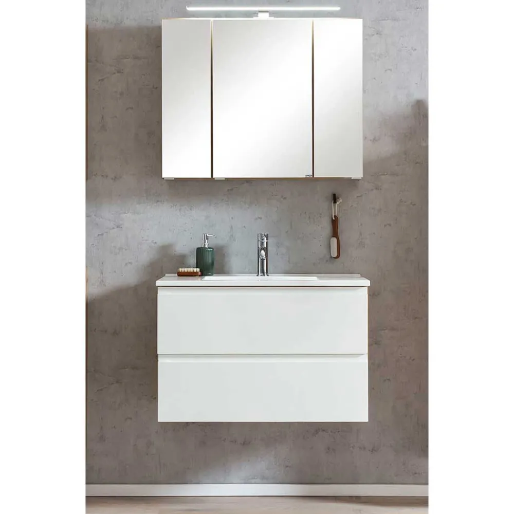 Wohnen Weiße Möbel|Glasmöbel*Bad Waschbeckenschrank & Spiegelschrank - Eight (zweiteilig)