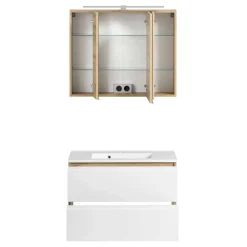 Wohnen Weiße Möbel|Glasmöbel*Bad Waschbeckenschrank & Spiegelschrank - Eight (zweiteilig)