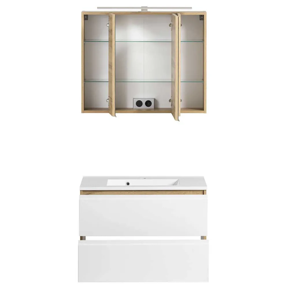 Wohnen Weiße Möbel|Glasmöbel*Bad Waschbeckenschrank & Spiegelschrank - Eight (zweiteilig)
