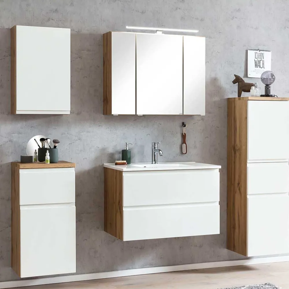 Wohnen Weiße Möbel|Glasmöbel*Bad Waschbeckenschrank & Spiegelschrank - Eight (zweiteilig)