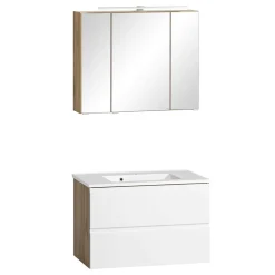 Wohnen Weiße Möbel|Glasmöbel*Bad Waschbeckenschrank & Spiegelschrank - Eight (zweiteilig)