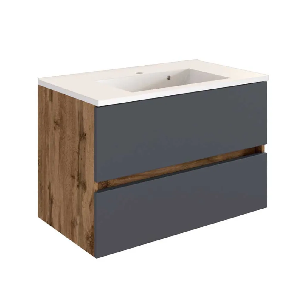 Wohnen Waschtisch|Waschbeckenunterschränke*Bad Waschtisch mit Becken in Grau & Holz Optik - Athrin