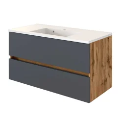 Wohnen Waschtisch|Waschbeckenunterschränke*Bad Waschtisch mit Becken in Grau & Holz Optik - Athrin