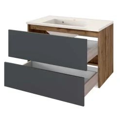 Wohnen Waschtisch|Waschbeckenunterschränke*Bad Waschtisch mit Becken in Grau & Holz Optik - Athrin