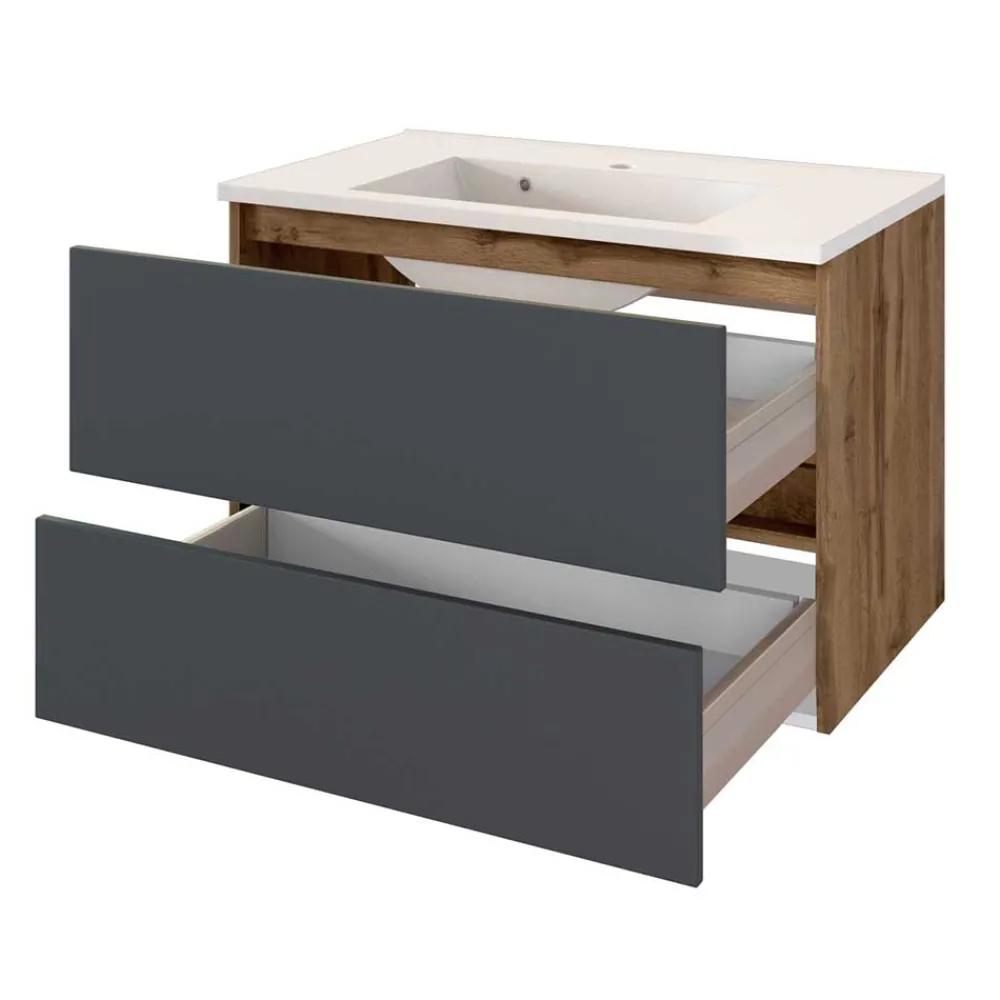 Wohnen Waschtisch|Waschbeckenunterschränke*Bad Waschtisch mit Becken in Grau & Holz Optik - Athrin