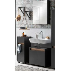 Wohnen Skandinavische Möbel|Glasmöbel*Badblock Möbel in Anthrazit - Marcius (dreiteilig)