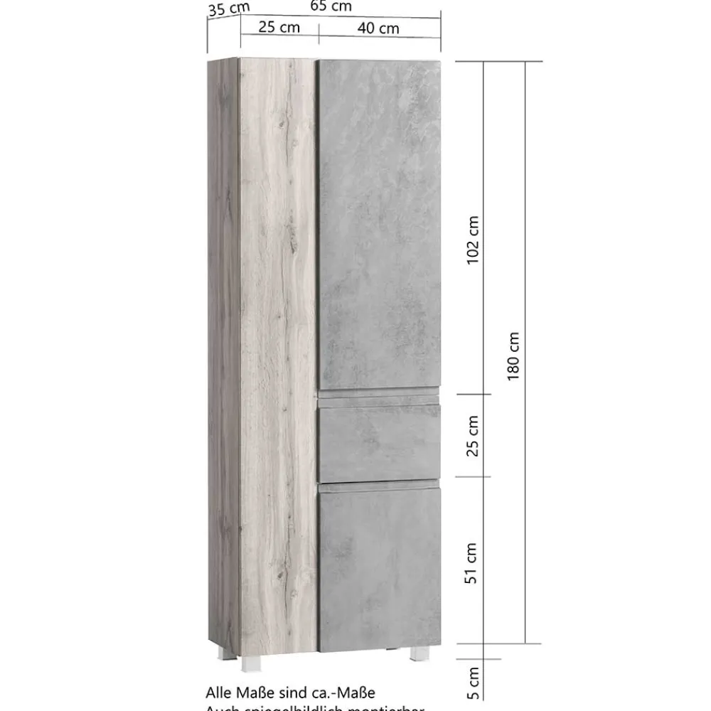 Wohnen Badezimmer Hochschrank breit mit drei Türen - Eight