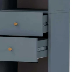 Wohnen Badezimmer Hochschrank in Petrol Blau & Eiche - Matrera