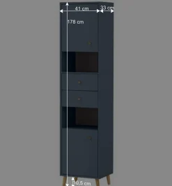 Wohnen Badezimmer Hochschrank in Petrol Blau & Eiche - Matrera