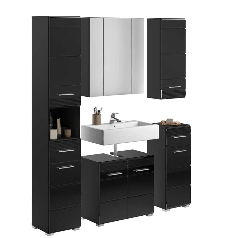 Wohnen Badezimmer Möbelblock in Schwarz - Culina (fünfteilig)