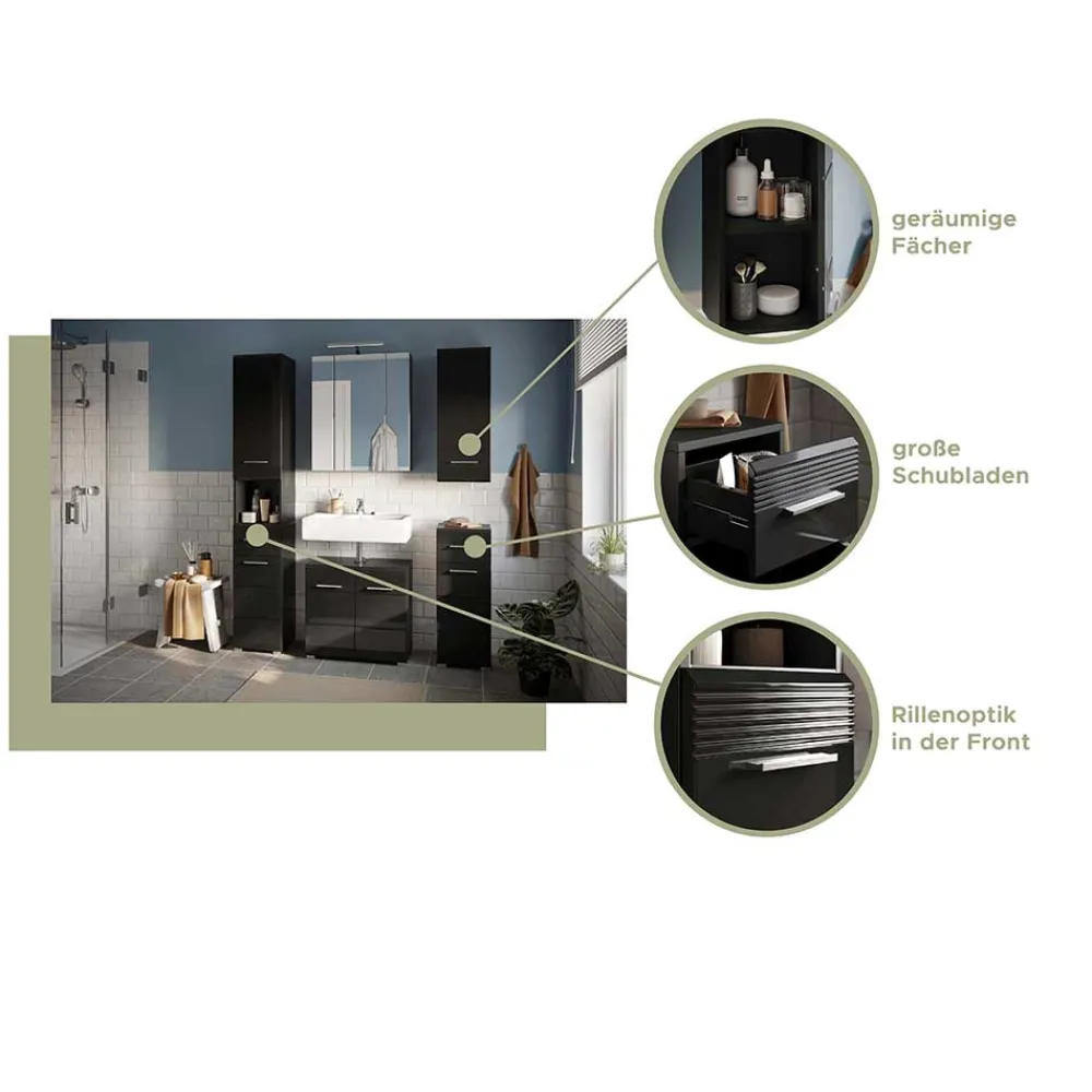 Wohnen Badezimmer Möbelblock in Schwarz - Culina (fünfteilig)