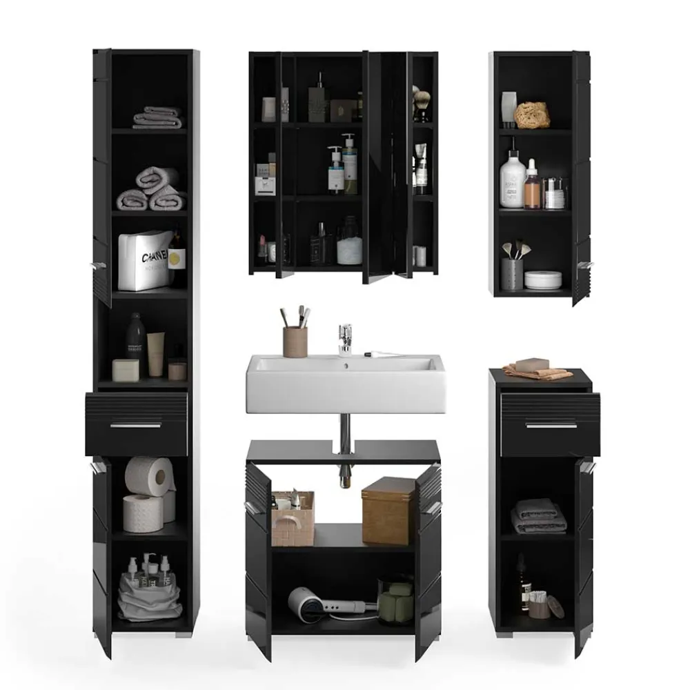 Wohnen Badezimmer Möbelblock in Schwarz - Culina (fünfteilig)