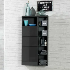 Wohnen Badezimmer Seitenschrank Blaxin in Anthrazit Hochglanz