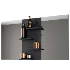 Wohnen Schwarze Möbel|Glasmöbel*Badezimmer Spiegel mit Regal in Schwarz - Alberta