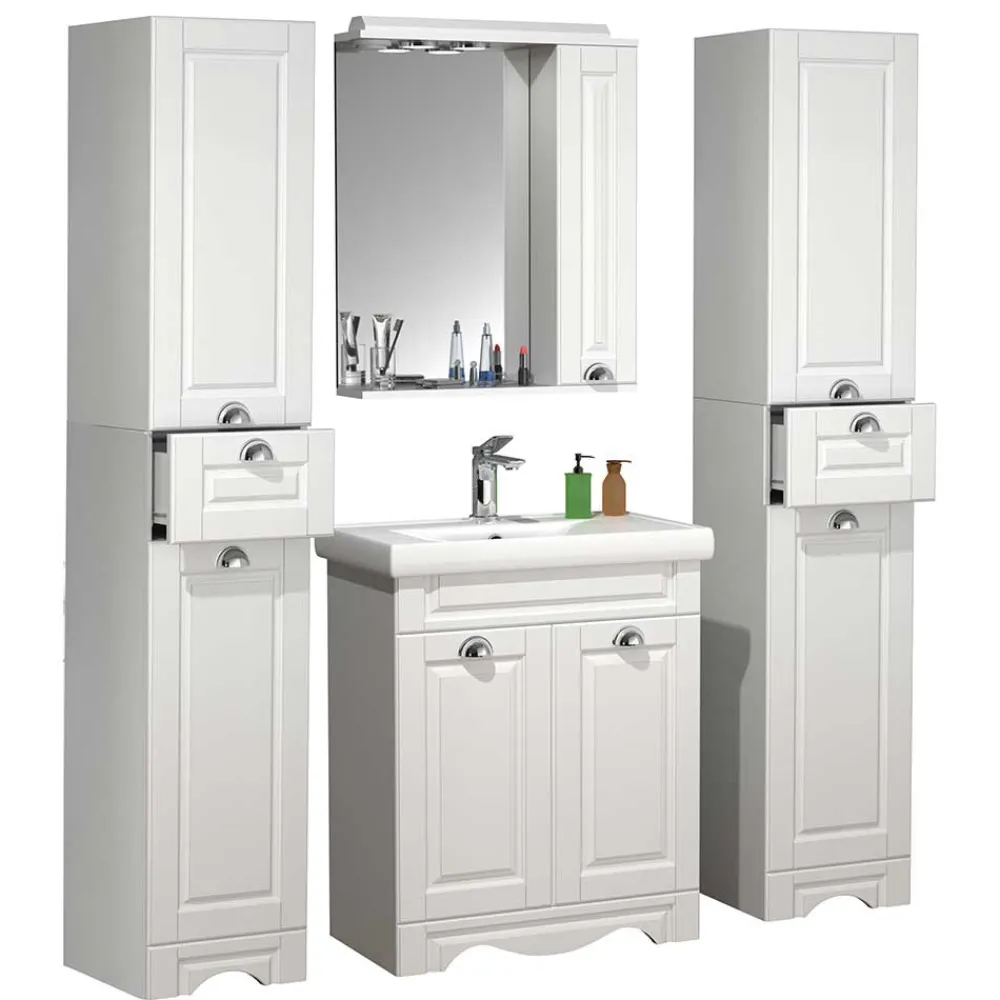 Wohnen Weiße Möbel|Glasmöbel*Badmöbel Kombination klassisch - Akira (vierteilig)