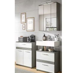 Wohnen Weiße Möbel|Glasmöbel*Badmöbel Kombination modern - Chapan (dreiteilig)