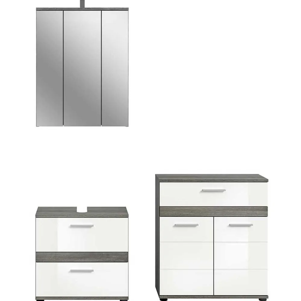 Wohnen Weiße Möbel|Glasmöbel*Badmöbel Kombination modern - Chapan (dreiteilig)