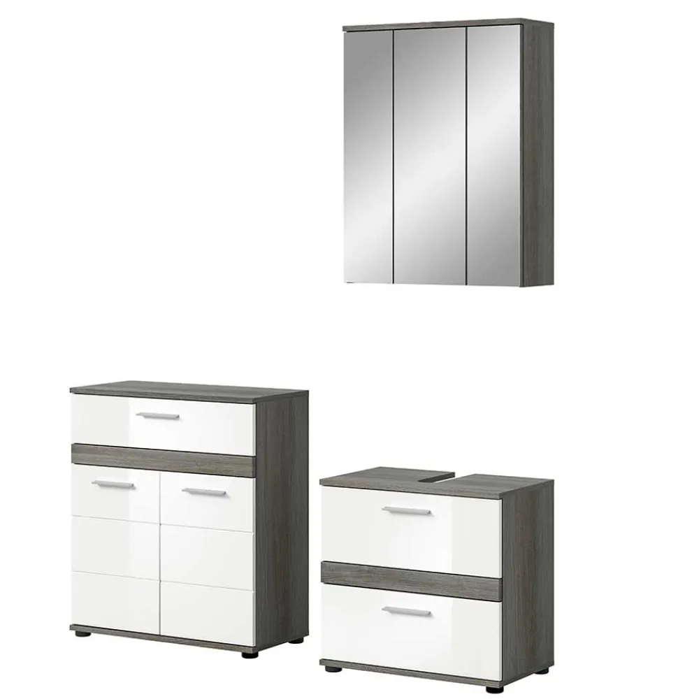 Wohnen Weiße Möbel|Glasmöbel*Badmöbel Kombination modern - Chapan (dreiteilig)