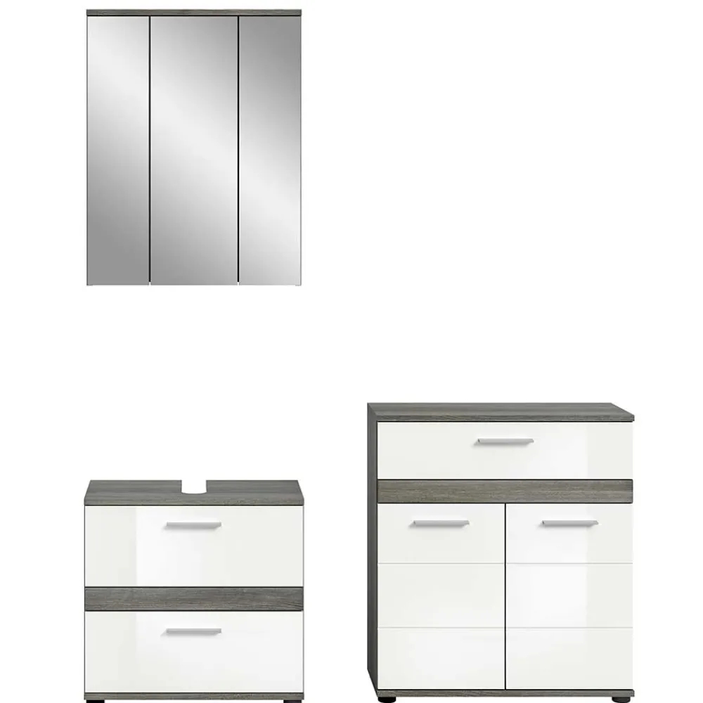 Wohnen Weiße Möbel|Glasmöbel*Badmöbel Kombination modern - Chapan (dreiteilig)