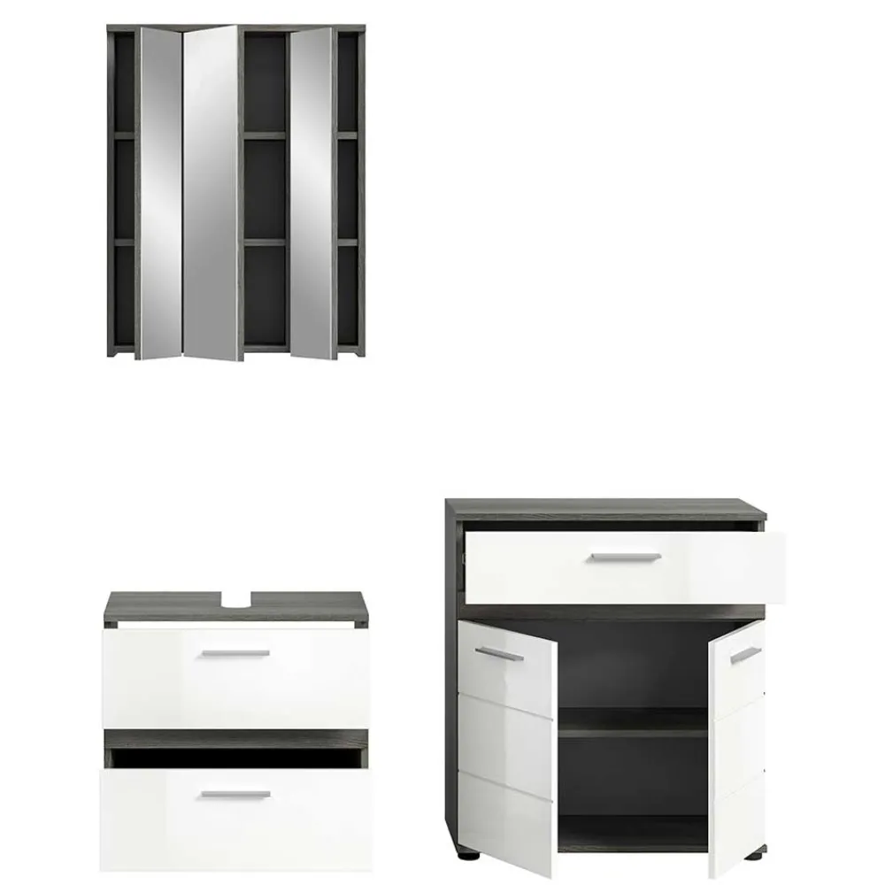 Wohnen Weiße Möbel|Glasmöbel*Badmöbel Kombination modern - Chapan (dreiteilig)