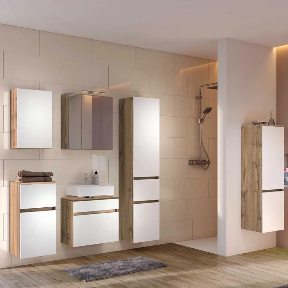 Wohnen Weiße Möbel|Badezimmer Komplett*Badschränke Komplett-Set - Maklesa (sechsteilig)