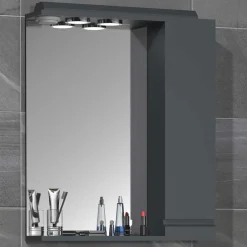 Wohnen Bad-Spiegelschränke*Badspiegel mit Seitenschrank & Ablage & LED Licht - Idamoro