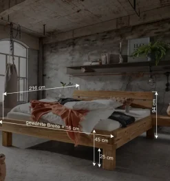 Wohnen Betten|Betten*Balkenbett mit Naturkanten Kopfteil - Blevos