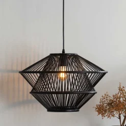 Wohnen Bambus Pendelleuchten in Schwarz - Josie (2er Set)