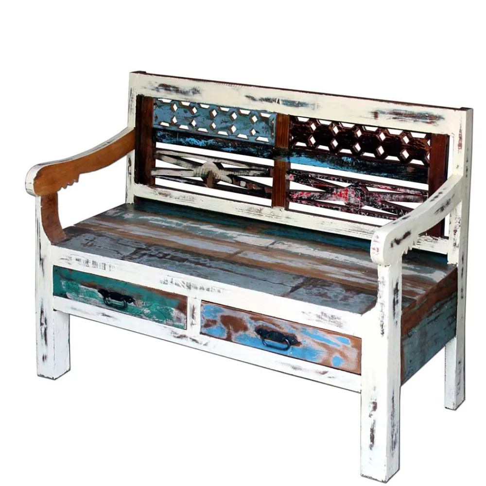 Wohnen Bank aus Altholz mit zwei Schubladen - Alisa