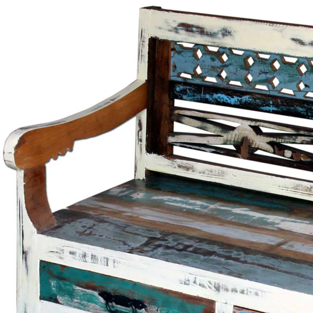 Wohnen Bank aus Altholz mit zwei Schubladen - Alisa