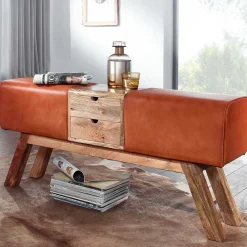 Wohnen Schuhschränke|Sitzbank*Bank in Turnbock Optik aus braunem Leder - Maestoso