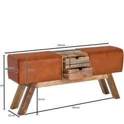 Wohnen Schuhschränke|Sitzbank*Bank in Turnbock Optik aus braunem Leder - Maestoso