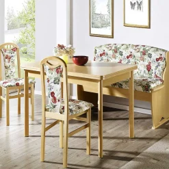 Wohnen Bankgruppe in Buche & Blumen Muster Stoff Apollo mit Ausziehtisch (vierteilig)