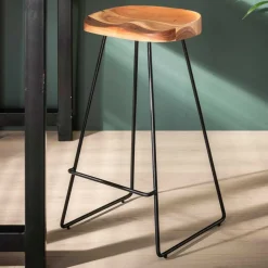 Wohnen Barhocker mit Holzsitzen aus Akazie - Invitus (4er Set)