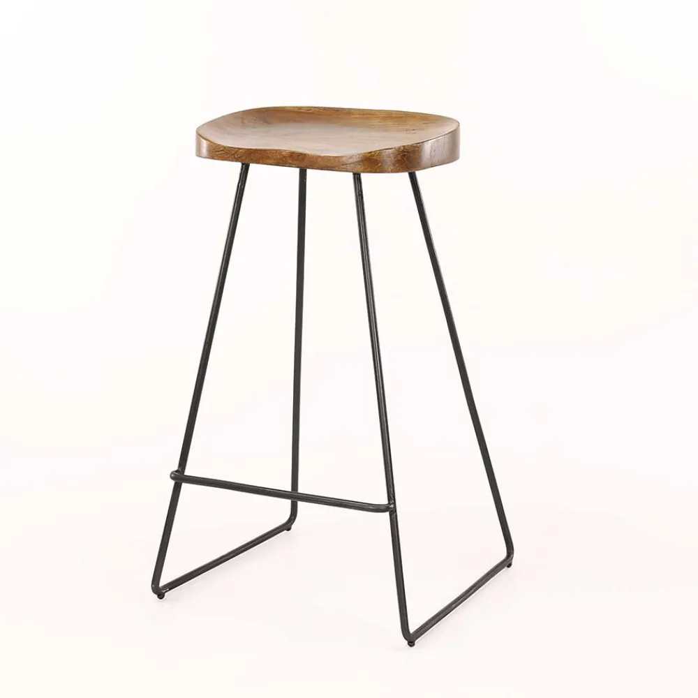 Wohnen Barhocker mit Holzsitzen aus Akazie - Invitus (4er Set)