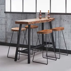 Wohnen Barhocker mit Holzsitzen aus Akazie - Invitus (4er Set)