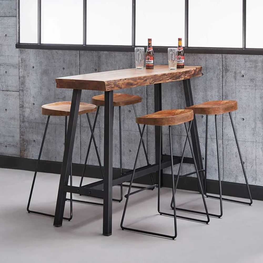 Wohnen Barhocker mit Holzsitzen aus Akazie - Invitus (4er Set)