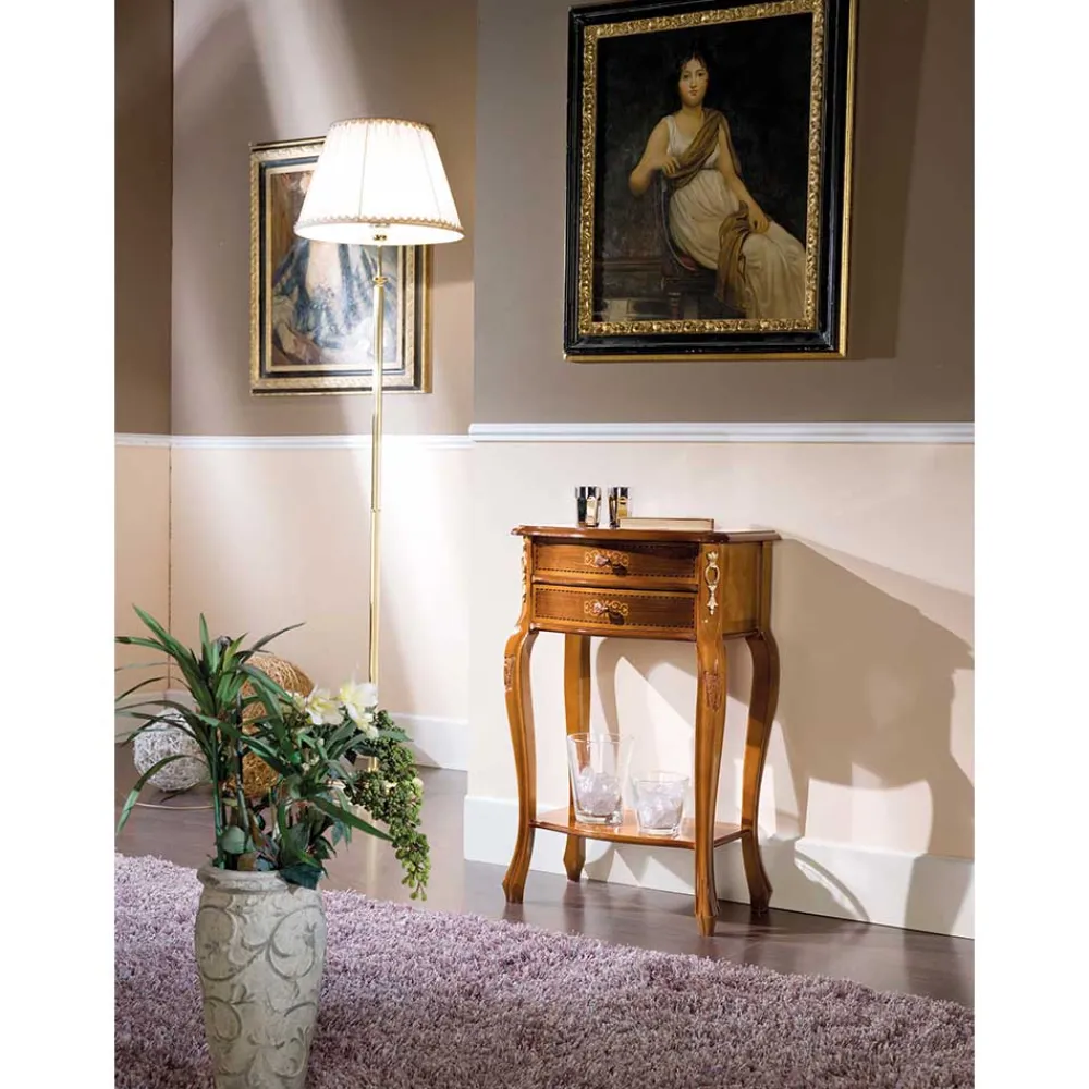 Wohnen Telefontische*Barock Beistelltisch mit 2 Schubladen Natale in Nussbaumfarben