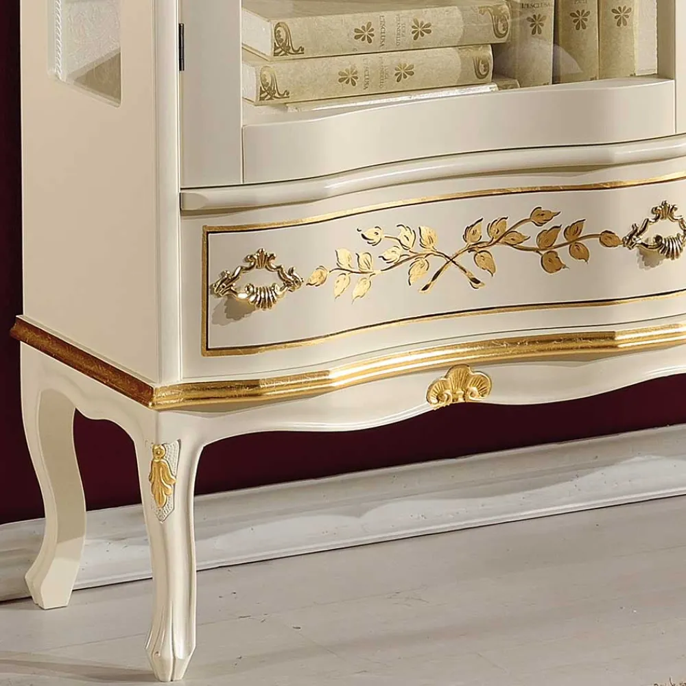 Wohnen Barock Design Vitrine in Weiß & Gold - Iviada