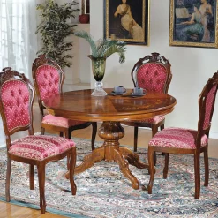 Wohnen Barock Essgruppe mit Tisch rund Magari & 4 Polsterstühlen Rot (fünfteilig)