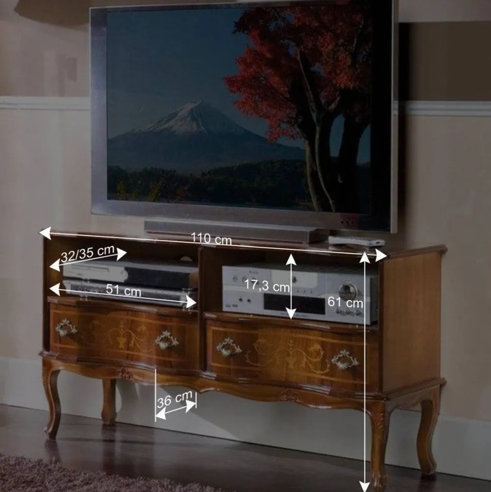Wohnen Barock Fernseh Tisch mit 2 Schubladen Agosto & 2 Fächern